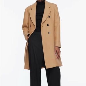 Zara Camel Double-Breasted Pea Coat